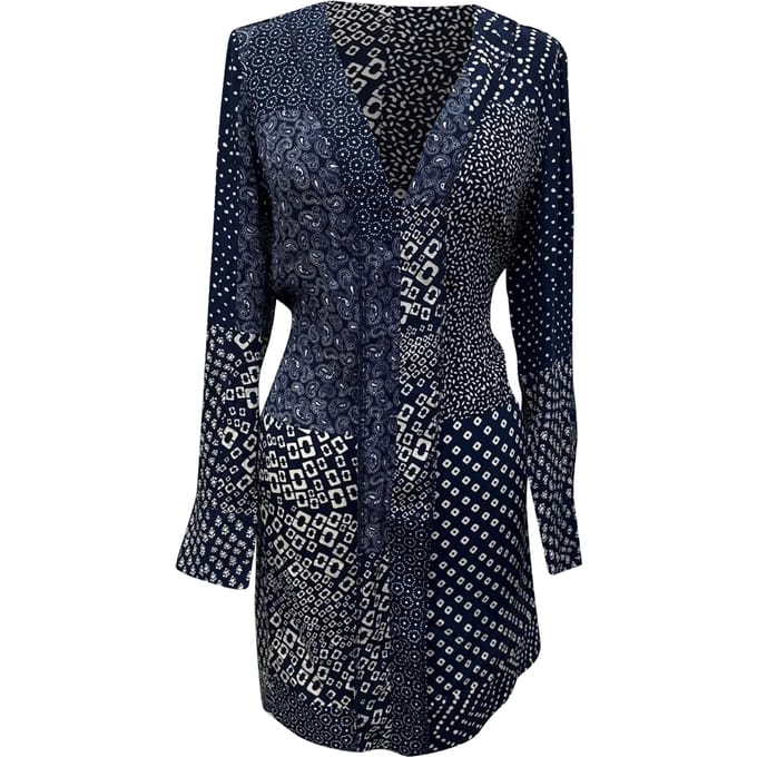 Diane von Furstenberg Reid patchwork mini-jurk met print in marineblauwe zijde