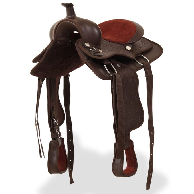 Ensemble de licol et de poitrail de selle western en cuir véritable 12 Marron