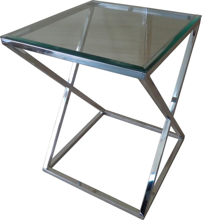 Bijzettafel X rvs glans 45x45x50cm glas facet geslepen