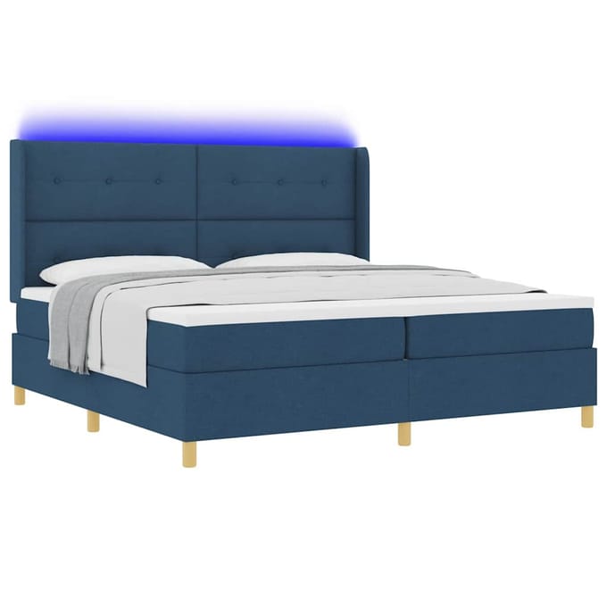 vidaXL - Boxspring - bed - met - LED-stripverlichting - Blauw - 200 - x - 200 - cm - Stof