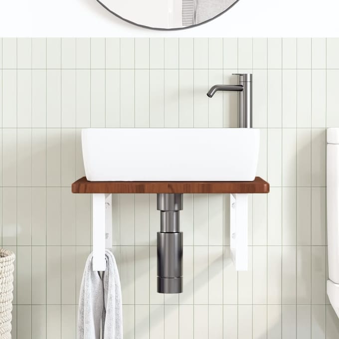 vidaXL - Badkamer - wandschap - staal - en - massief - eikenhout