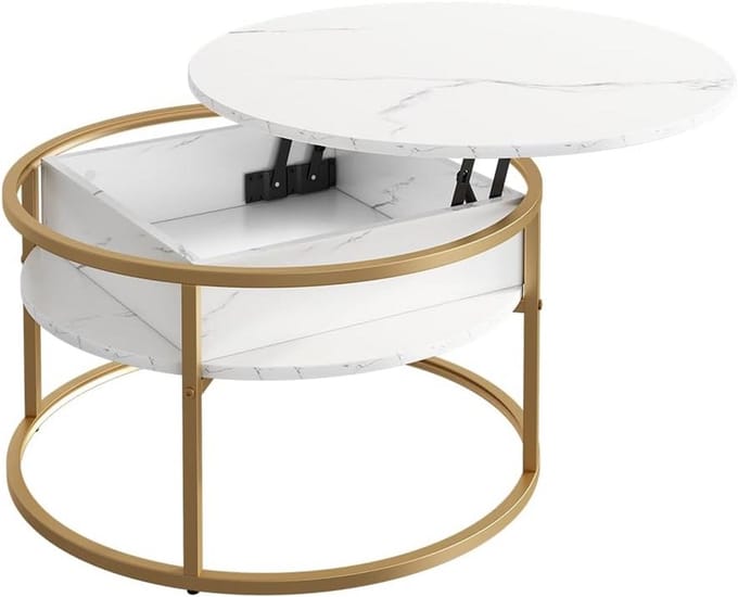 Ronde Salontafel Wit/Goud Verstelbaar en Inklapbaar