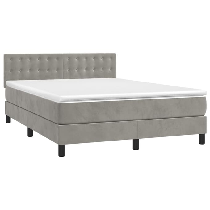 vidaXL - Boxspring - met - matras - en - LED - fluweel - lichtgrijs - 140x190 - cm