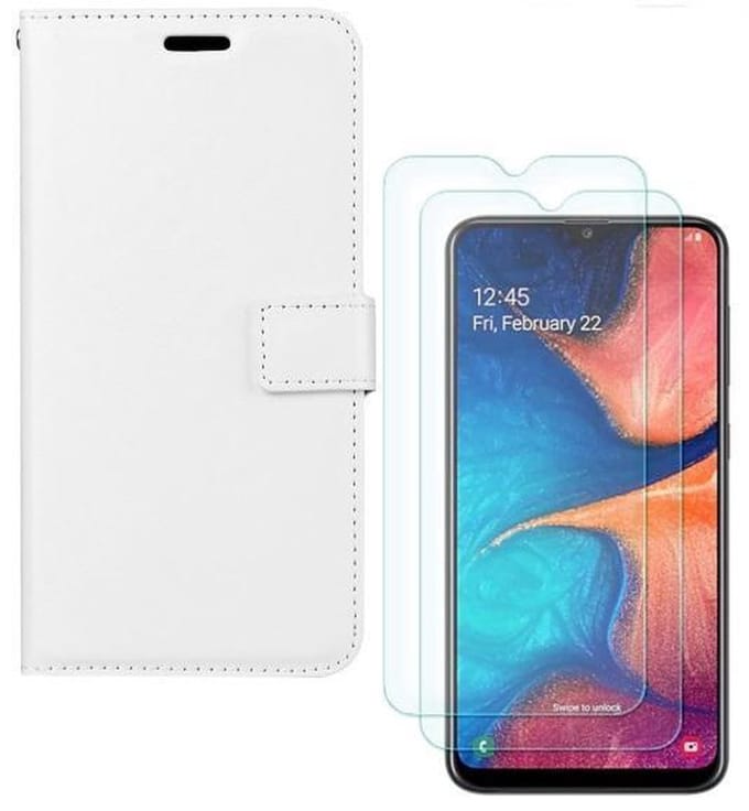 hoesje Geschikt voor: Samsung Galaxy A10 Portemonnee Wit met 2 stuks Glas Screen protector