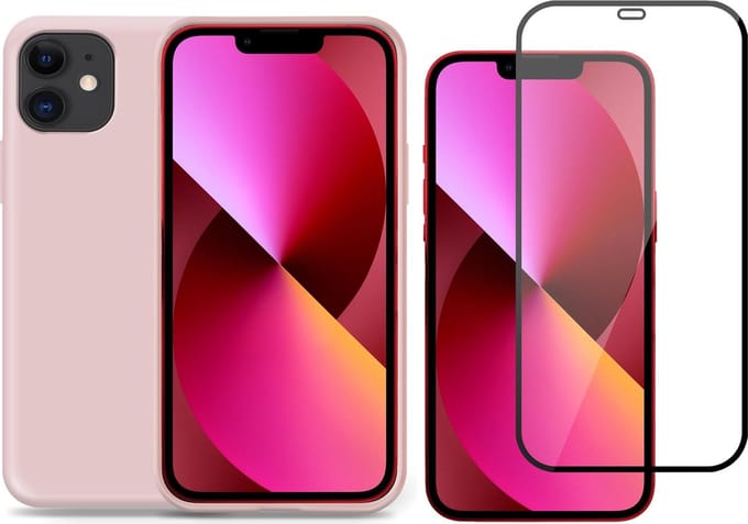 Hoesje geschikt voor iPhone 11 siliconen roze case - Screen Protector Glas