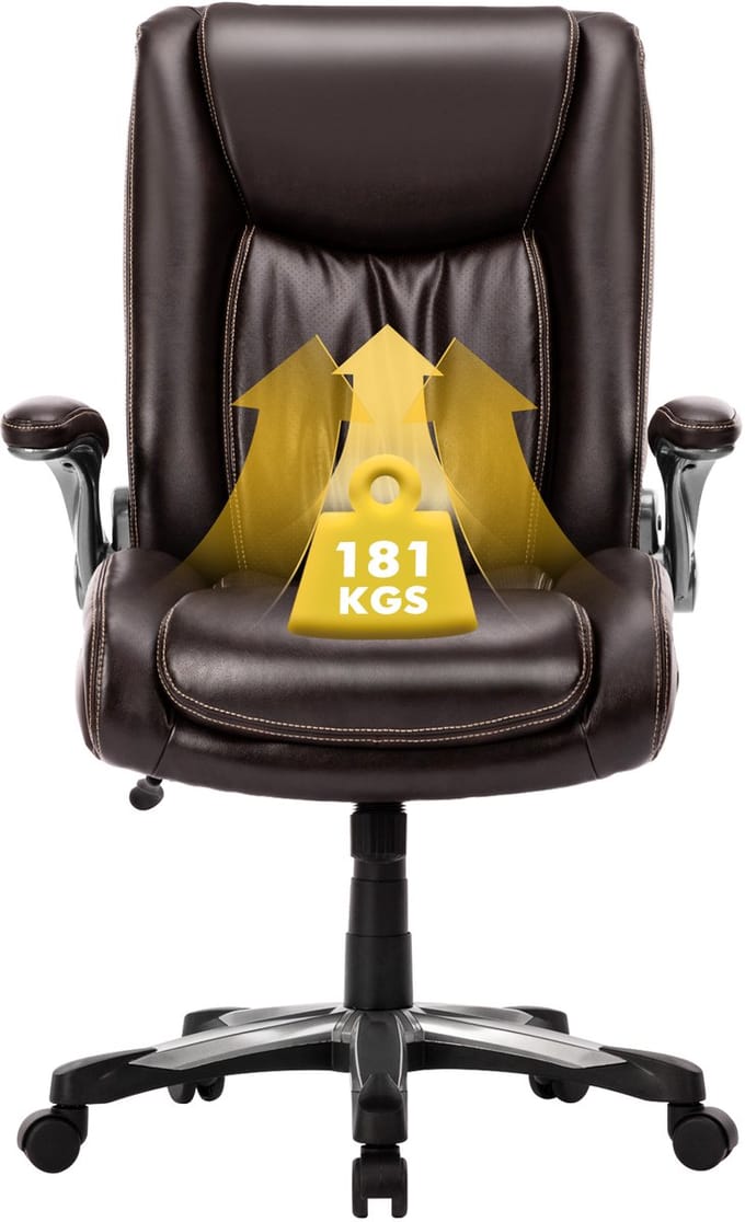 COLAMY Bureaustoel 400 lbs - Directiebureaustoel - Hoge rugleuning - Opklapbare armleuningen - Bruin