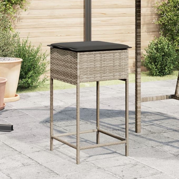 vidaXL - Tuinbarkrukken - met - kussens - 2 - st - poly - rattan - lichtgrijs