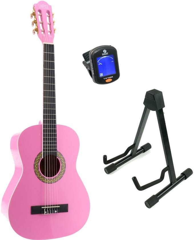 Klassieke gitaar 3/4 - incl. statief en stemapparaat - LaPaz 002 - Roze