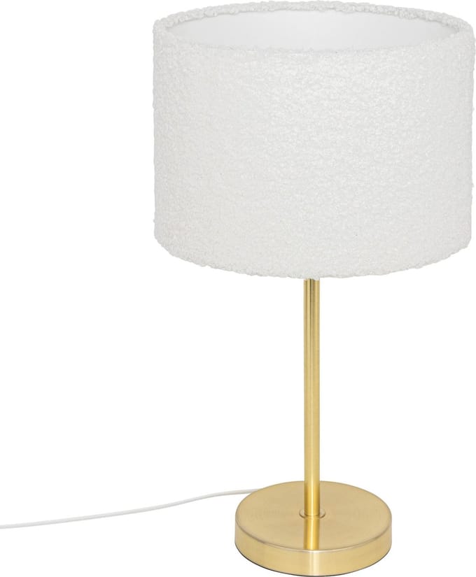 Tafellamp van verguld metaal met bouclé lampenkap TINA