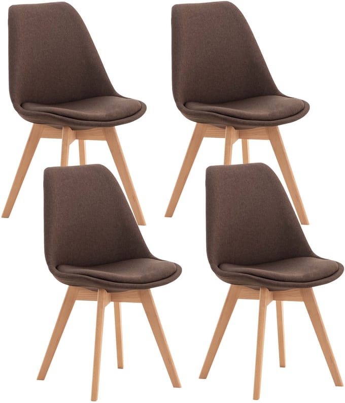 CLP Set van 4 Eetkamerstoelen Linares - met rugleuning - beukenhouten frame - Stof/bruin