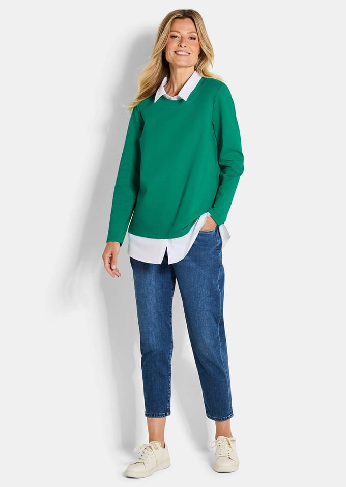 Sweatshirt in 2-in-1-look - groen / wit - Gr. 24 van Goldner Fashion