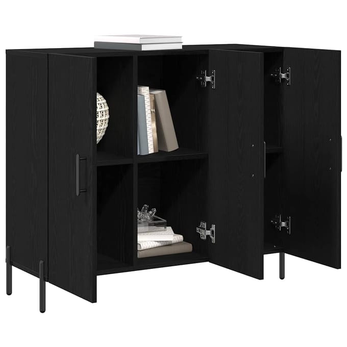 vidaXL - Dressoir - Zwart - Eiken - 90 - x - 34 - x - 80 - cm - Bewerkt - hout