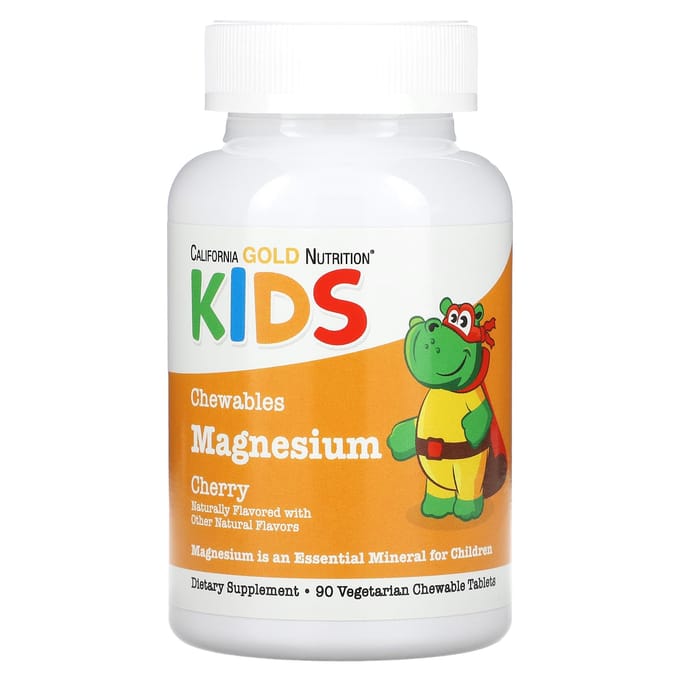 California Gold Nutrition, Kauwbaar Magnesium voor Kinderen, Kersensmaak, 90 Veggie Tabletten