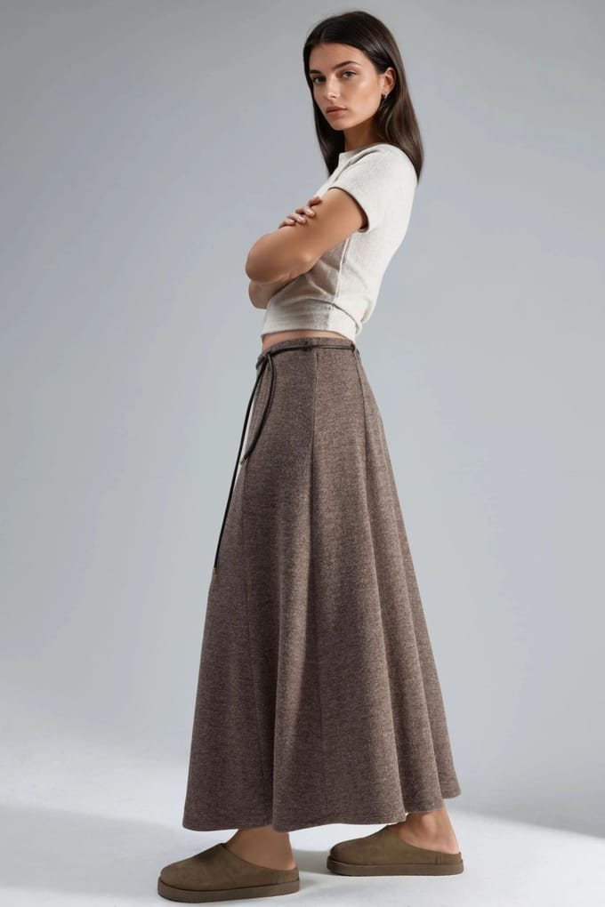 Gestructureerde Maxi Rok met Strikdetail