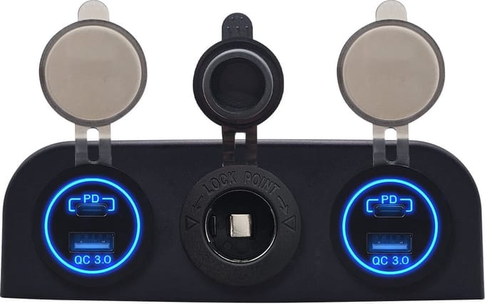 ProRide 12V USB Autolader 2 Poorten - QC3.0 - Voltmeter en 12V/24V Sigarettenplug - Drievoudig opbouw