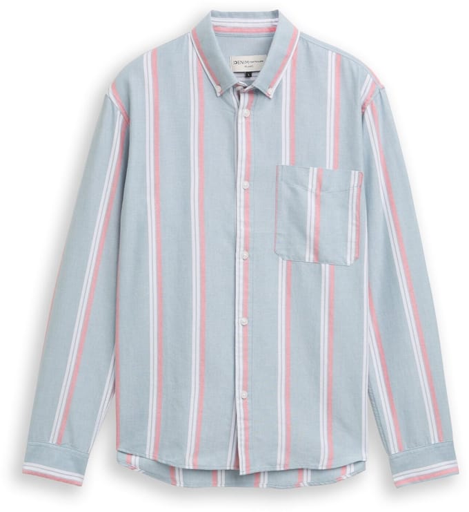 Tom Tailor Denim - Overhemd van katoen met relaxte pasvorm - Maat S - citadel blue stripe