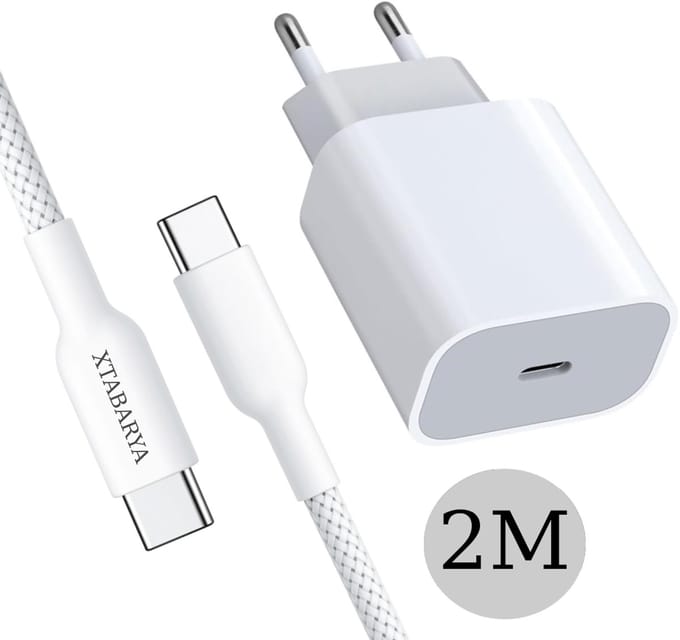 20W USB-C Snellader met 2 m USB-C naar USB-C-kabel – Geschikt voor iPhone | Supersnel opladen & data-overdracht