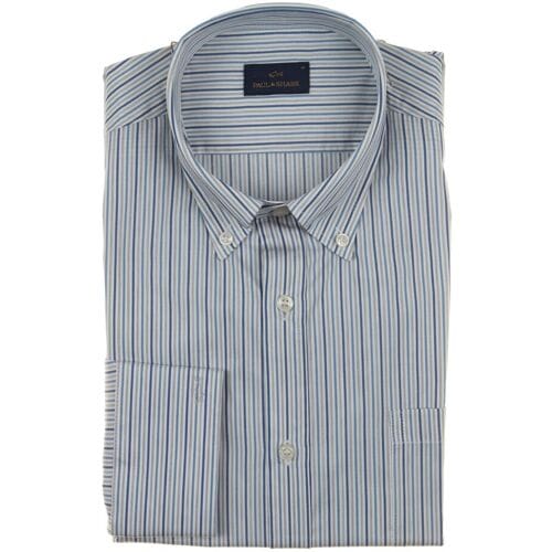Paul & Shark Overhemd Cotton Twill Stripe Shirt Wit-Blauw / male