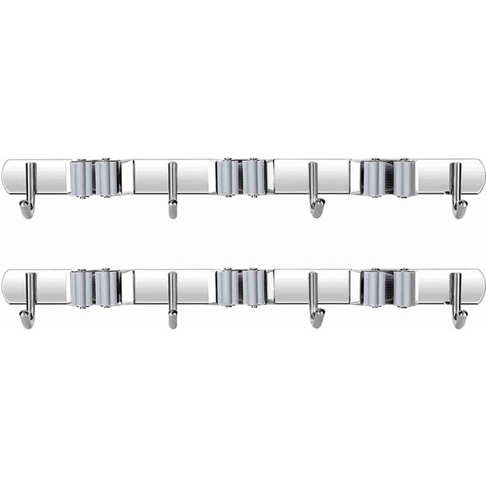 Bezemhouder RVS 3 Clips en 4 Haken Grijs Dweilhouder Pak van 2 voor Keuken white