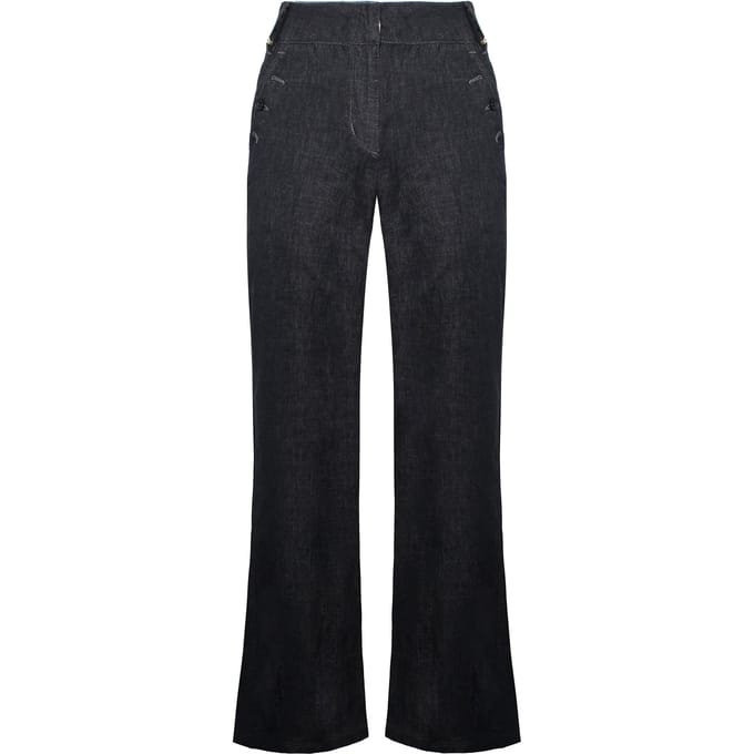 Timberland Wide Leg Relaxed Chambray Navy Blauw Dames Linnen Broek A0597 440