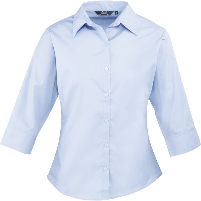 Premier 3/4 mouw Popeline Blouse / Gewoon werkoverhemd (Lichtblauw)