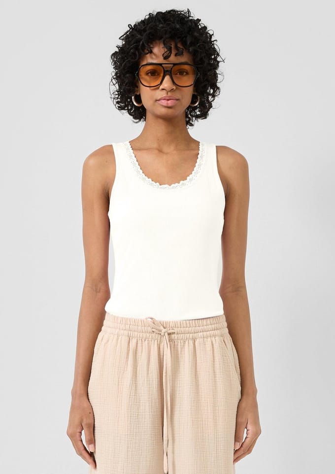 Q/S designed by - Dames t-shirt - Maat XL - Vrouwen - Creme - katoen