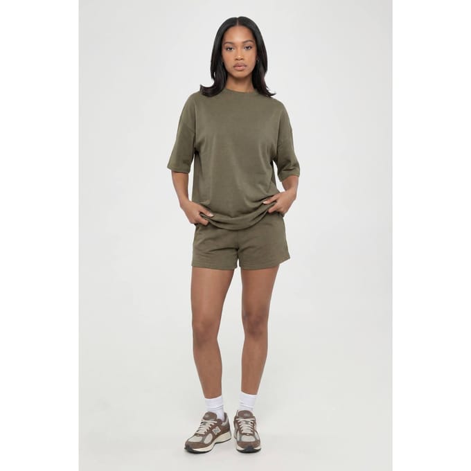 boohoo Dames Gewassen Oversized T-shirt En Short Set | Gewassen Kaki | Maat: Medium