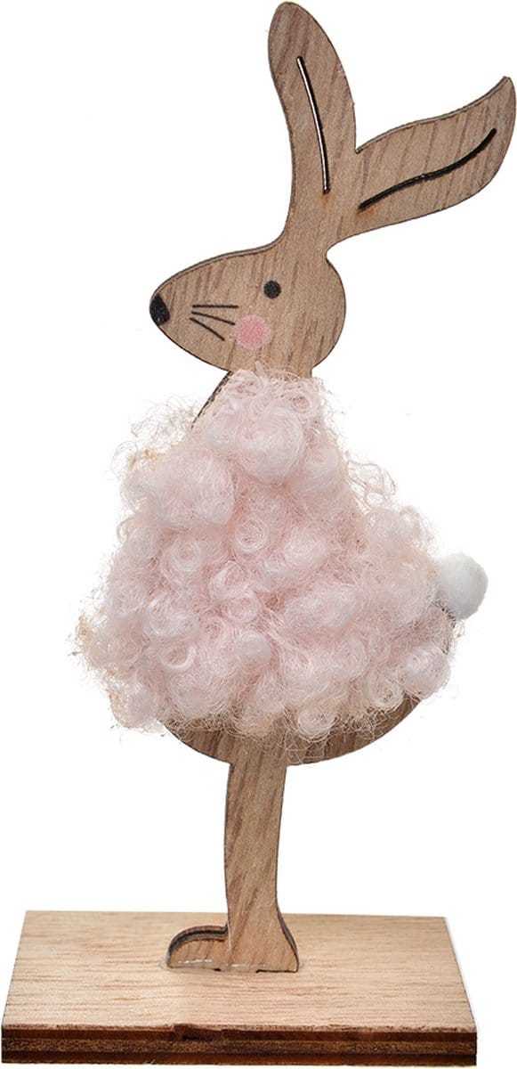 Clayre & Eef Decoratie Beeld Konijn 12 cm Bruin Roze Hout
