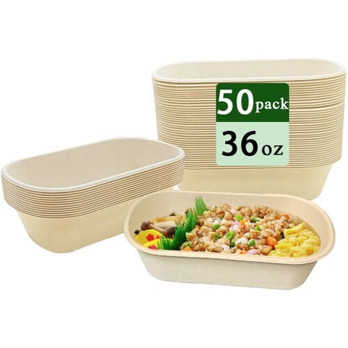 Rui bamboo Bento Box 36 oz - Wegwerp Lunchbox van Bamboevezel - 50 Stuks - Lichtgewicht en Meeneembaar