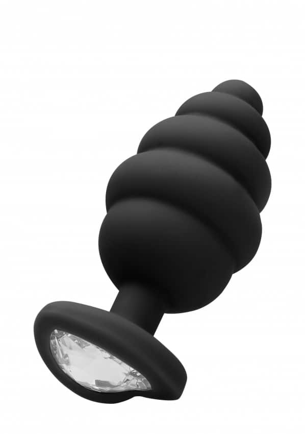 Ouch – Buttplug met ribbels en Diamant Hartje – Medium