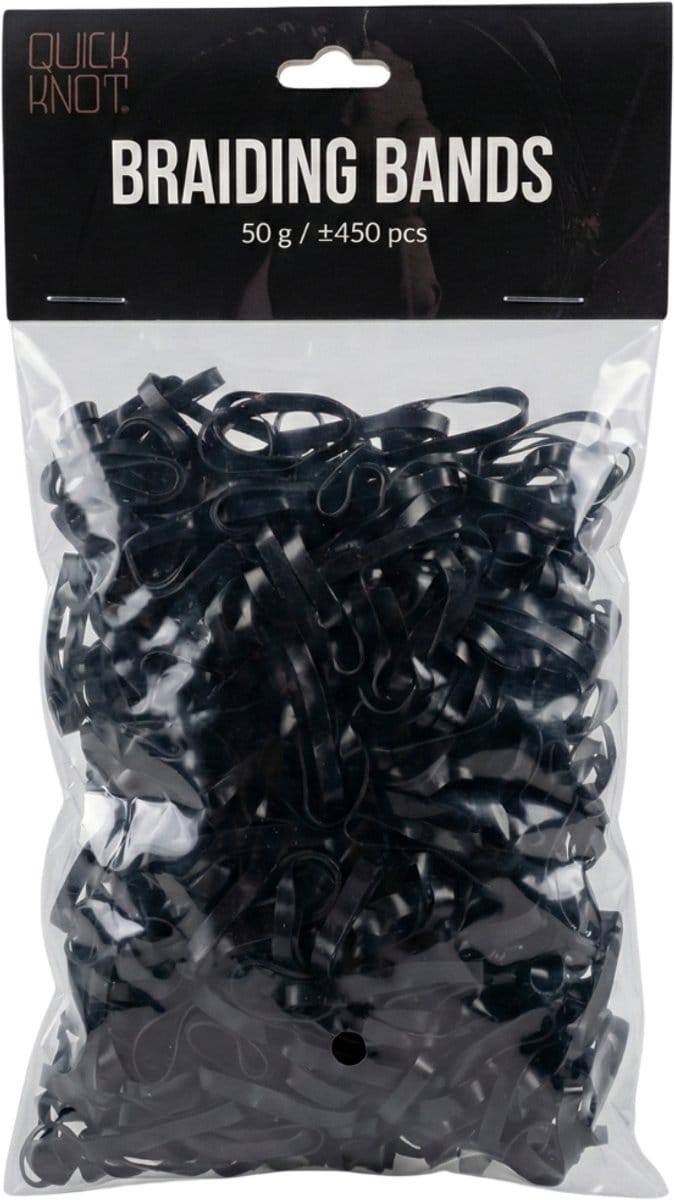 Quick Knot® Brede Vlechtelastiekjes - 450 stuks (50g) - Zwart - Extra Sterk & Plat - Paardenelastiekjes
