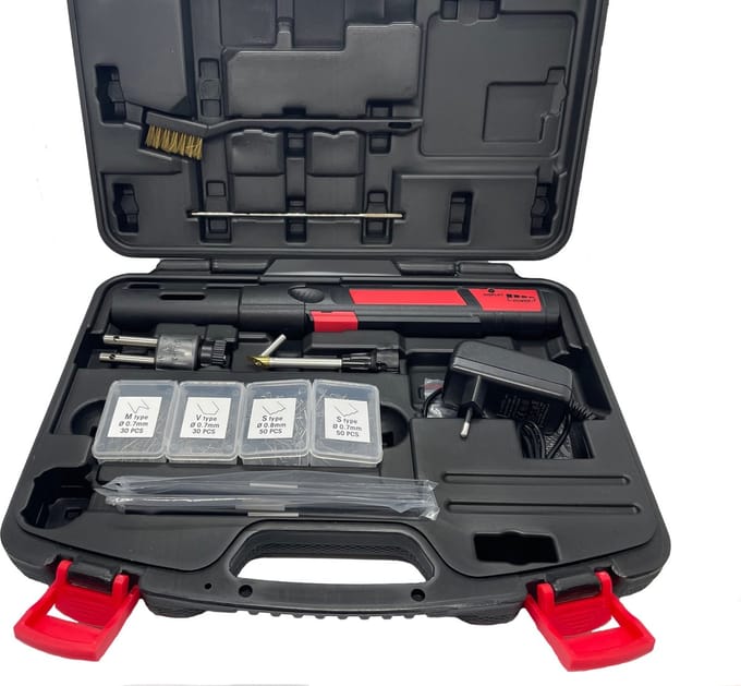 Oplaadbare Profi Hot Stapler kit, draadloos kunstof solderen, met accu.