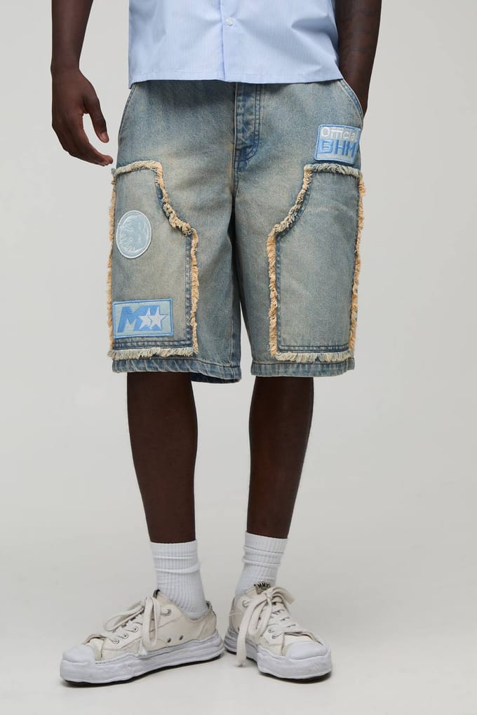 Regular Raw Edge Moto Carpenter Jorts | Stonewash | Size 60