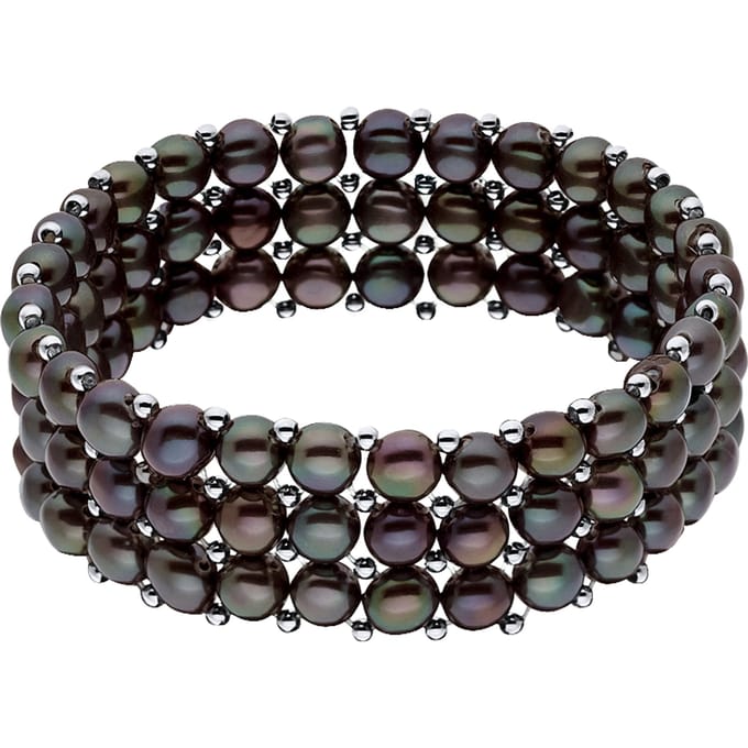 Manchet armband 3 rijen Black Pearl Zoetwater 925