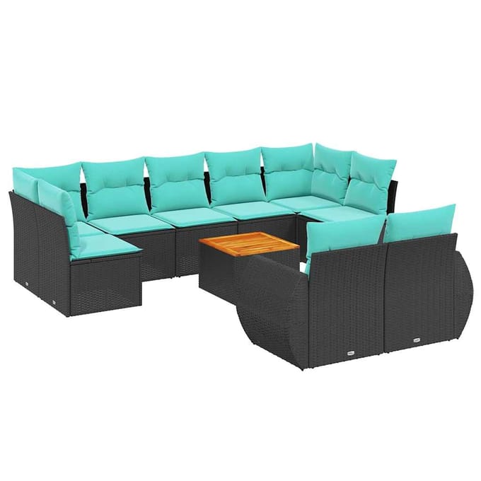 vidaXL - 10-delige - tuinbankset - met - kussens - van - zwart - polyrotan