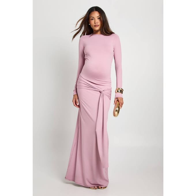 boohoo Dames Zwangerschap Onderbuik Tie Drop Zoom Maxi | Mauve | Maat: 38
