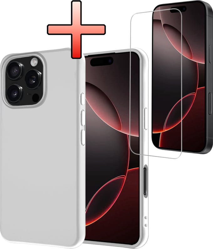 Hoesje - Met Screenprotector - Geschikt voor Apple iPhone 16 Pro Max - Sterk & Shockproof - Back Cover - Siliconen Case - Telefoon Hoes - Wit
