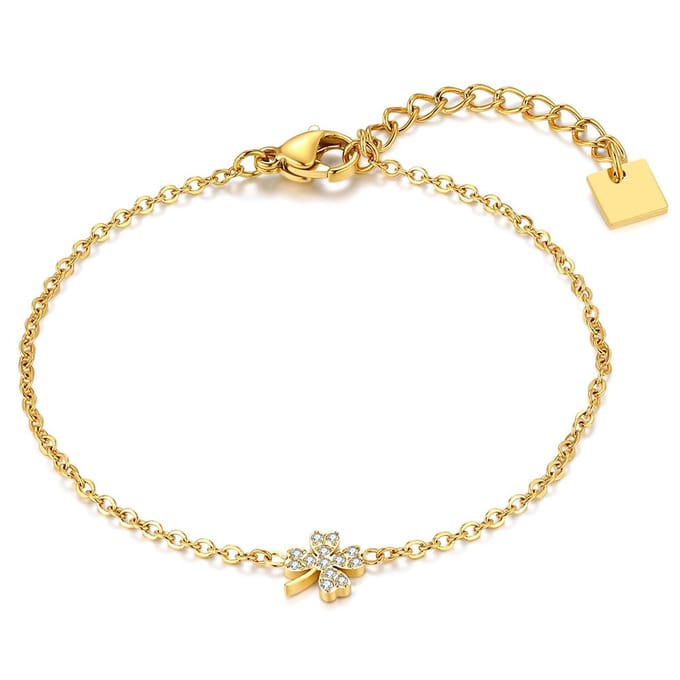 Twice As Nice Armband in goudkleurig edelstaal, klavertje 16cm+3cm