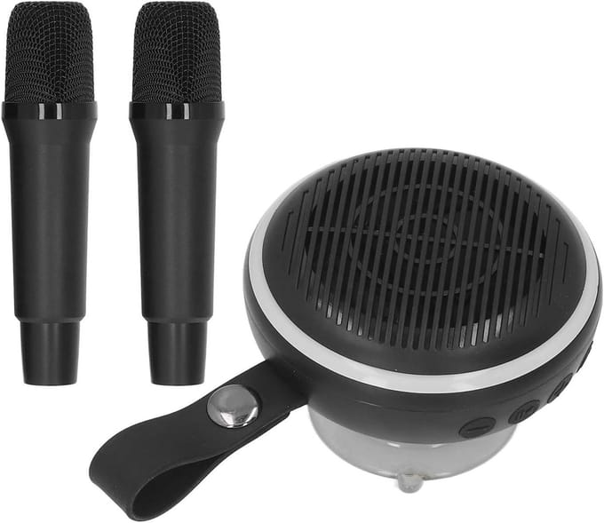 Mini Karaokeset - Draagbare Luidspreker - Thuisfeest Buiten - Met 2 Microfoons - 21 x 17 x 6 cm - Zwart