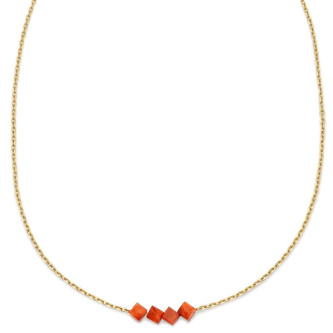 Mediterranean | 14K vergulde ketting met rode natuurstenen kubussen