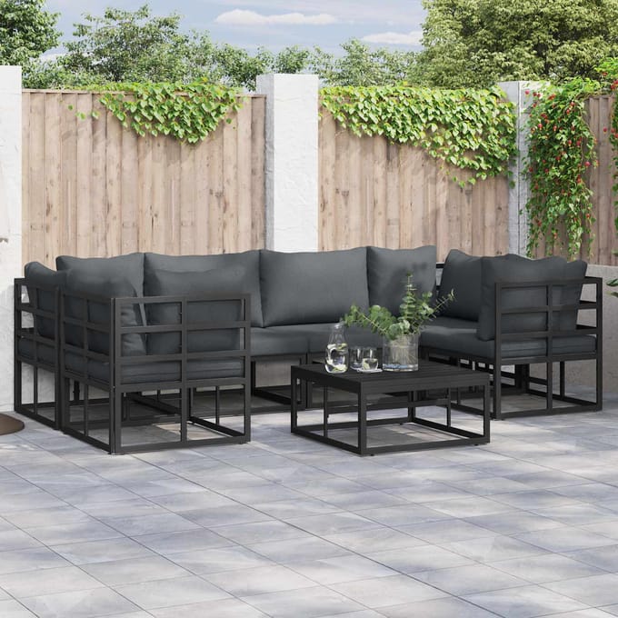 vidaXL - Tuinbank - Set - 7 - st - Zwart - Aluminium