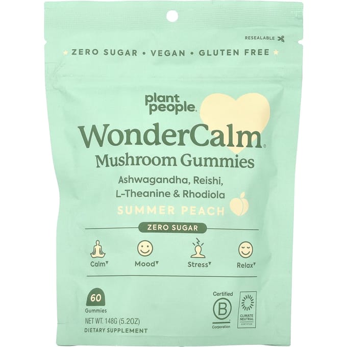 Plant People, Wonder Calm®, paddenstoelgummies, zomerperziksmaak, 60 gummies