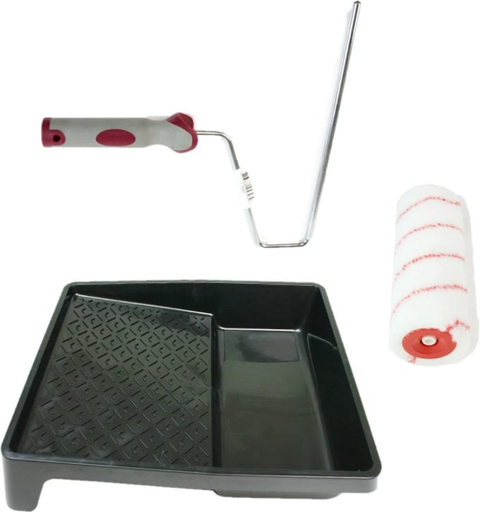 Verfroller anti spat lakroller profi schilderset met softgrip beugel en verfbak 18 cm