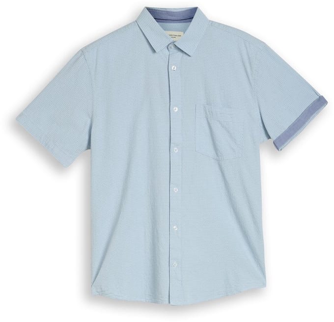 Tom Tailor - Regular fit katoenen overhemd met korte mouwen - Maat XXL - light blue dot structure