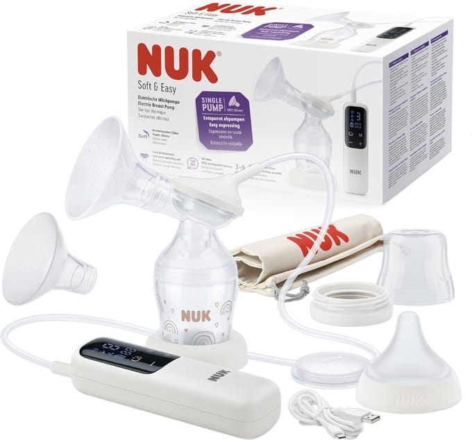 NUK elektrische borstpomp set - soft & easy - met accu - individuele programma's - low noice - soepele silicone