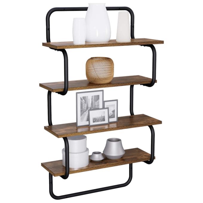vidaXL - 4-laags - Wandplank - Gerookt - eiken - 80 - x - 24,5 - x - 104 - cm - Bewerkt - hout