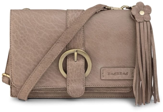 Bag2Bag Stoere Leren Schoudertas Piro Grey/Taupe