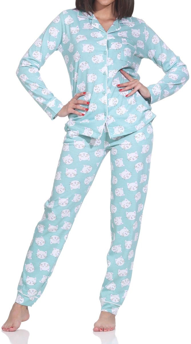 Normann dames jersey pyjama lange mouw knoopsluiting - ook in grote maten