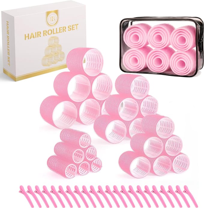 BeBliss Haar Roller Set - Krulspelden - Kleefrollers - Zelfklevend - Heatless Curls - 48 delig - Roze - Incl. Haarklemmen
