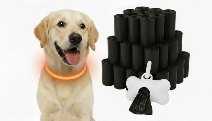 Professor Q LED Hondenhalsband met 100 Poepzakjes - Oranje S - USB Oplaadbaar - 3 Lichtstanden - Op Maat te Knippen